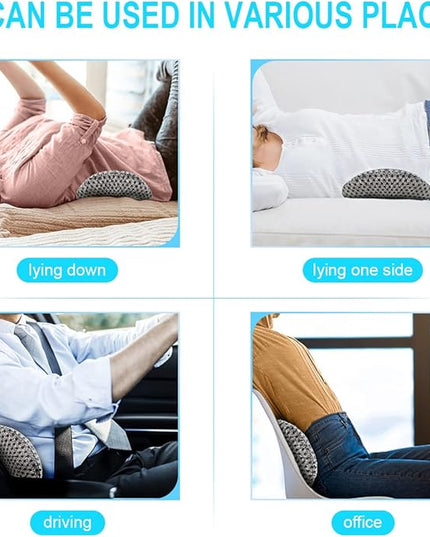 Lumbar Support Pillow - Memory Foam for Low Back Pain Relief, Ergonomic Streamline Car Seat, Office Chair, Recliner and Bed (Grey) - LeafyLoom