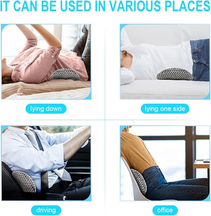 Lumbar Support Pillow - Memory Foam for Low Back Pain Relief, Ergonomic Streamline Car Seat, Office Chair, Recliner and Bed (Grey) - LeafyLoom
