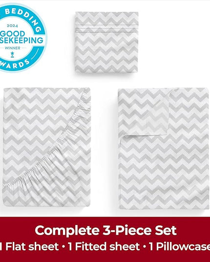 Mellanni Extra Deep Twin Sheets - 3 PC Iconic Collection Bedding Sheets & Pillowcases - Hotel Luxury, Ultra Soft, Cooling Bed Sheets - Extra Deep Pocket up to 21 inch (Twin, Chevron Gray) - LeafyLoom