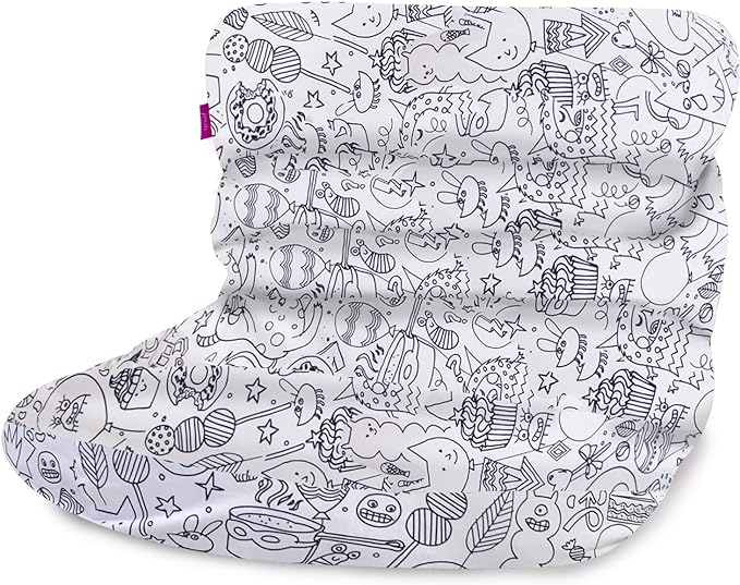 Posh Creations Structured Comfy Bean Bag Chair for Gaming, Reading, and Watching TV, Laguna Lounger, Canvas Coloring Fabric - Creatures - LeafyLoom