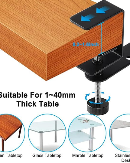 Desk Cup Holder, 2-in-1 Adjustable & 360° Rotating Office Gaming Desk Accessories for Under Desk Headphone Stand Hanging Headset, Holding Coffee Mug, Drinks, Water Bottle – Black - LeafyLoom