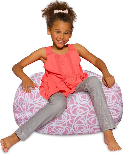 Posh Creations Bean Bag Chair for Kids, Teens, and Adults Includes Removable and Machine Washable Cover, Canvas Roses Pink, 27in - Medium - LeafyLoom