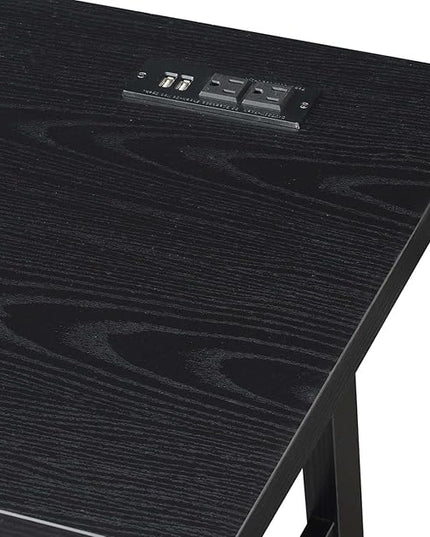 Convenience Concepts Designs2Go Trestle Desk with Charging Station and Shelves, Black - LeafyLoom