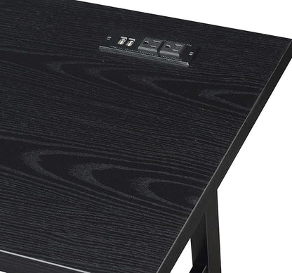 Convenience Concepts Designs2Go Trestle Desk with Charging Station and Shelves, Black - LeafyLoom