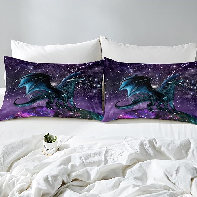 Erosebridal Dragon Bedding Set Purple Nebula Comforter Set Full Size Mysterious Outer Space Duvet Set Trippy Bedding Set for Kids Boys Girls Teens Room Decor, Safari Wildlife Animals Quilt Set - LeafyLoom