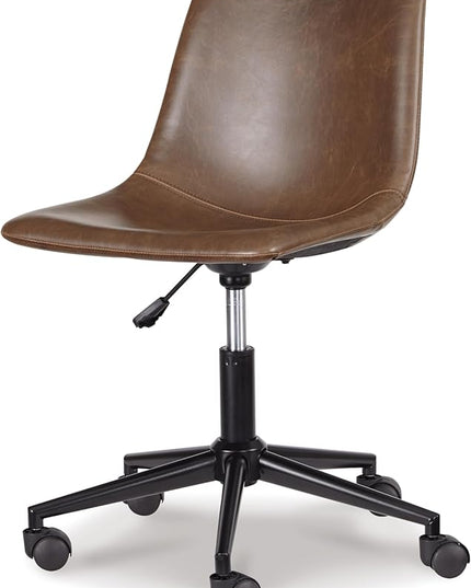 Signature Design by Ashley Faux Leather Adjustable Swivel Bucket Seat Home Office Desk Chair, Brown - LeafyLoom