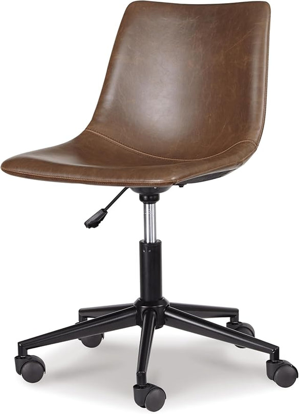 Signature Design by Ashley Faux Leather Adjustable Swivel Bucket Seat Home Office Desk Chair, Brown - LeafyLoom