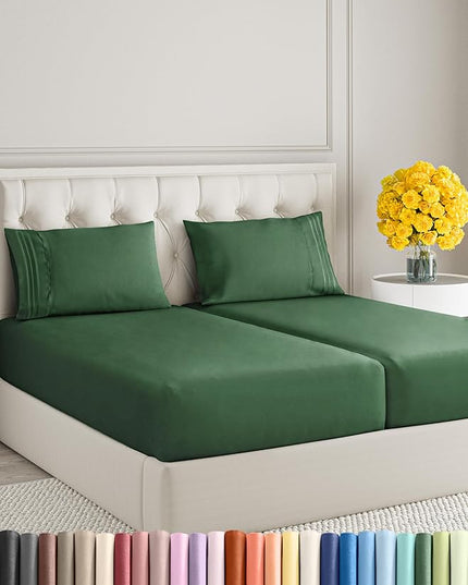 Split King Size 5 Piece Sheet Set - Comfy Breathable & Cooling Sheets - Hotel Luxury Bed Sheets for Women & Men - Deep Pockets, Easy-Fit, Soft & Wrinkle Free Sheets - Emerald Green Oeko-Tex Bed Sheets - LeafyLoom
