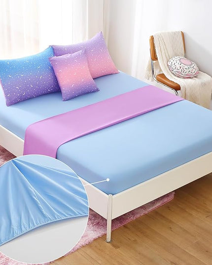 JQinHome Twin Girls Comforter Set,6 Piece Bed in A Bag 3D Purple Orange Glitter Bedding Set -All Season Microfiber Rainbow Bedding Sets for Girls Women - LeafyLoom
