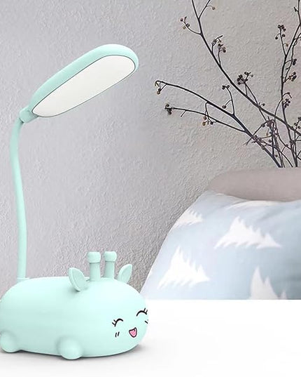 Cute Deer Lamp USB Rechargeable Reading Light,LED Desk Lamp for Kids, Portable LED Table Light, Flexible Gooseneck Eye-Care Cartoons Small Desk Lamp Girls Gifts (Blue) - LeafyLoom