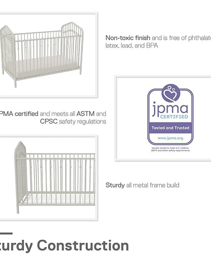 Novogratz Bushwick Metal Crib with Adjustable Mattress Height, Off White - LeafyLoom