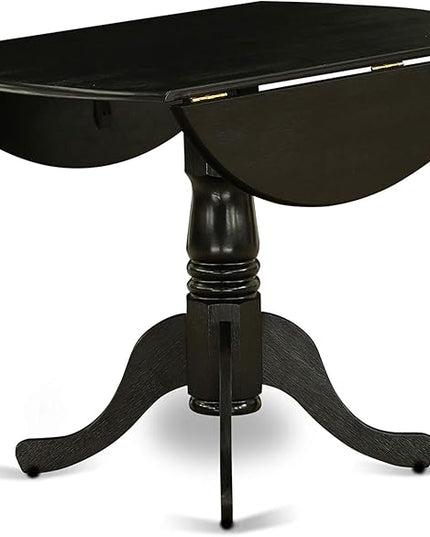 East West Furniture Dublin 3 Piece Set Contains a Round Dining Room Table with Dropleaf and 2 Dark Gotham Grey Linen Fabric Upholstered Chairs, 42x42 Inch, Wirebrushed Black - LeafyLoom