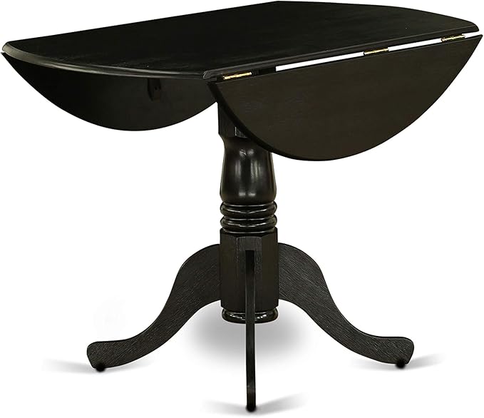 East West Furniture Dublin 3 Piece Set Contains a Round Dining Room Table with Dropleaf and 2 Dark Gotham Grey Linen Fabric Upholstered Chairs, 42x42 Inch, Wirebrushed Black - LeafyLoom