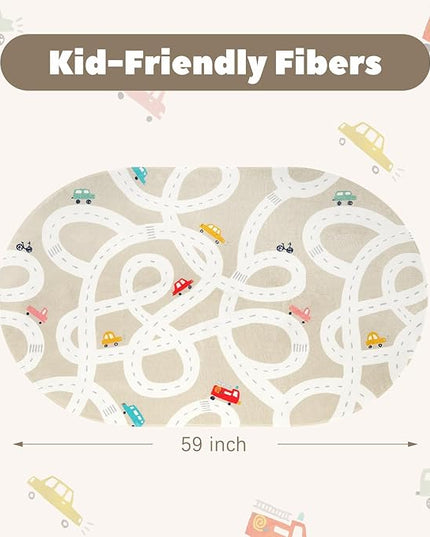 LIVEBOX Road Traffice Kids Rug, 3'x5' Floor Mats for Kids Room, Non-Slip Machine Washable Rugs for Playroom, Soft Fun & Learning Rug Children Car Carpet for Nursery Daycare Classroom - LeafyLoom