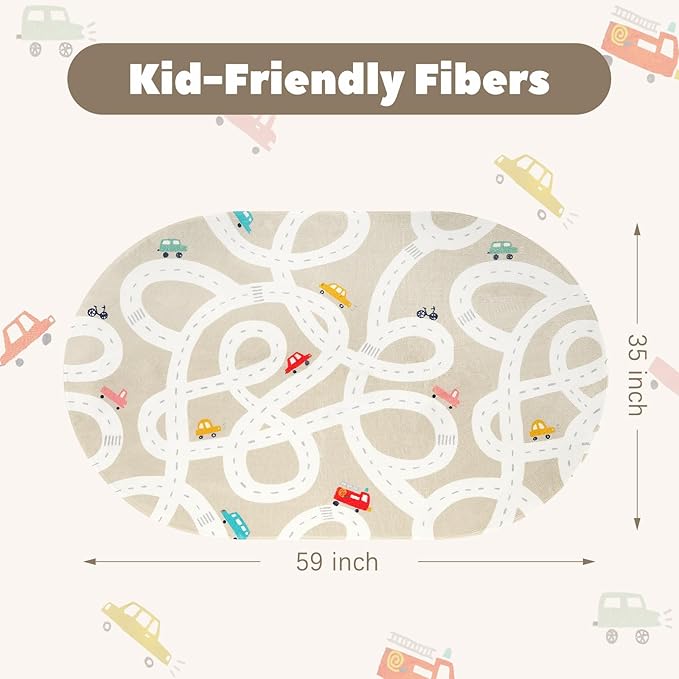 LIVEBOX Road Traffice Kids Rug, 3'x5' Floor Mats for Kids Room, Non-Slip Machine Washable Rugs for Playroom, Soft Fun & Learning Rug Children Car Carpet for Nursery Daycare Classroom - LeafyLoom