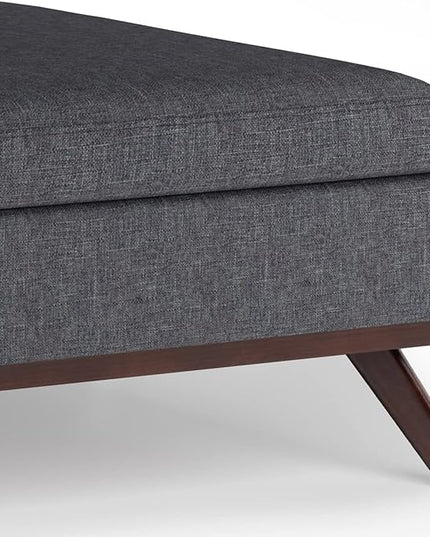 SIMPLIHOME Owen 36 Inch Wide Mid Century Modern Square Coffee Table Lift Top Storage Ottoman in Upholstered Slate Grey Linen look fabric, For the Living Room - LeafyLoom