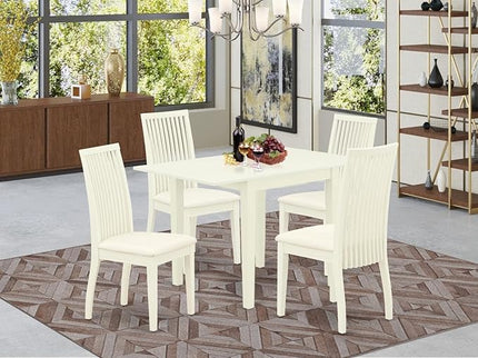East West Furniture NDIP5-LWH-C Norden 5 Piece Kitchen Set for 4 Includes a Rectangle Dining Room Table with Dropleaf and 4 Fabric Upholstered Chairs, 30x48 Inch, Linen White - LeafyLoom