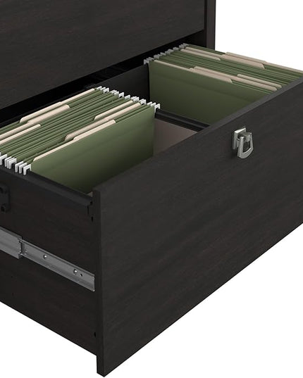 Bush Furniture Salinas 2 Drawer Lateral File Cabinet | Home Office Storage for Letter, Legal, and A4-size Documents, Vintage Black - LeafyLoom