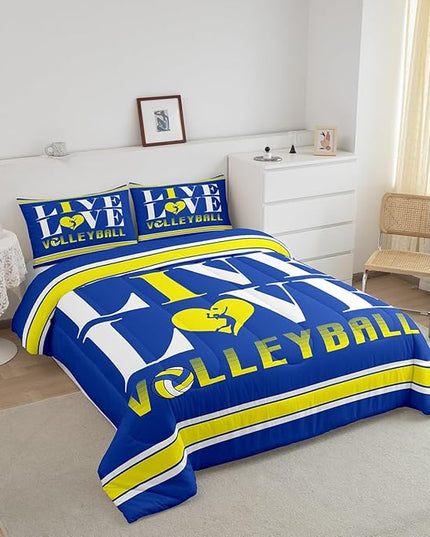 Feelyou Kids Volleyball Comforter Set King Size Sports Game Bedding Set for Boys Girls Teens Bedroom Decor Volleyball Player Comforter Women Men Sports Theme Duvet Set with 2 Pillow Case - LeafyLoom