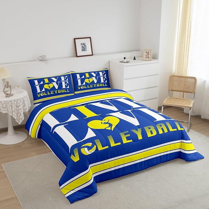 Feelyou Kids Volleyball Comforter Set King Size Sports Game Bedding Set for Boys Girls Teens Bedroom Decor Volleyball Player Comforter Women Men Sports Theme Duvet Set with 2 Pillow Case - LeafyLoom