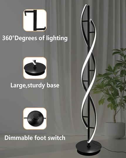 Spiral Floor Lamp 53 inch, with Remote Control Three Color Dimmable Standing Lamps, Modern Creative Pole Lamp, 36W Floor Lamps for Living Room, Bedroom, Office, Study Light（Black） - LeafyLoom