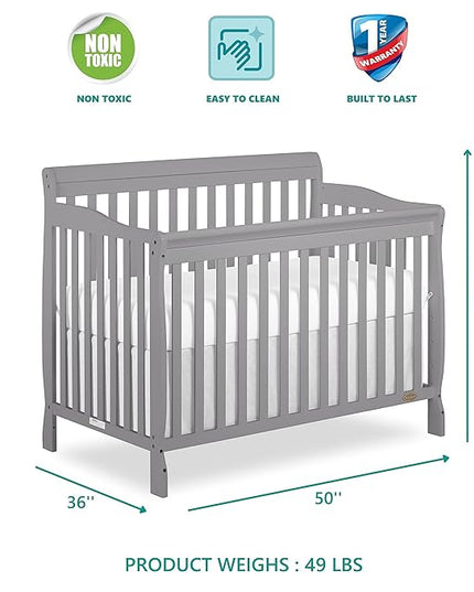 Dream On Me Ashton 4-In-1 Convertible Crib In Storm Grey, Greenguard Gold, JPMA Certified, Non-Toxic Finishes, Features 4 Mattress Height Settings, Made Of Solid Pinewood - LeafyLoom
