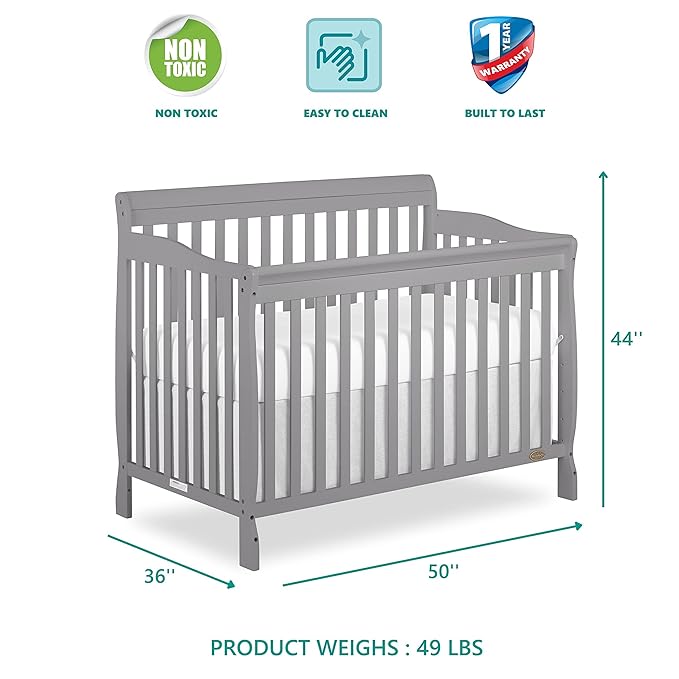 Dream On Me Ashton 4-In-1 Convertible Crib In Storm Grey, Greenguard Gold, JPMA Certified, Non-Toxic Finishes, Features 4 Mattress Height Settings, Made Of Solid Pinewood - LeafyLoom