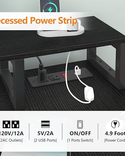 L Shaped Desk with 3 Drawer & 3 Open Shelf, Computer Desk with LED Lights & Power Outlets, Home Office Desk with Reversible Storage Shelves & Monitor Stand, Corner Desk for Small Space - LeafyLoom