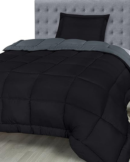 Utopia Bedding Twin Comforter Set Kids with 1 Pillow Sham, Bedding Comforter Sets, Down Alternative Reversible Black/Grey Comforter, Soft and Comfortable, Machine Washable (Pack of 6) - LeafyLoom