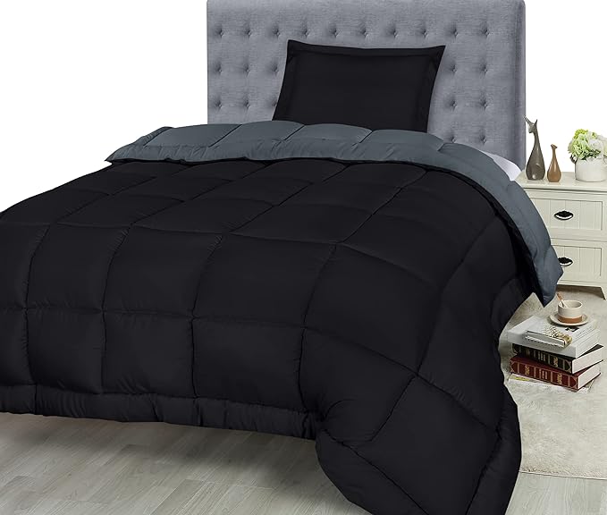 Utopia Bedding Twin Comforter Set Kids with 1 Pillow Sham, Bedding Comforter Sets, Down Alternative Reversible Black/Grey Comforter, Soft and Comfortable, Machine Washable (Pack of 6) - LeafyLoom