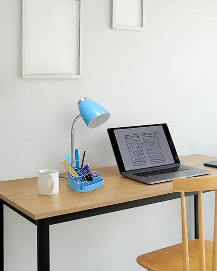 Simple Designs LD1067-BLU Compartmental Desk Lamp with iPhone/iPad/Tablet Stand, Bendable Gooseneck, for Office, Living Room, Nightstand, Library, Entryway, Blue - LeafyLoom