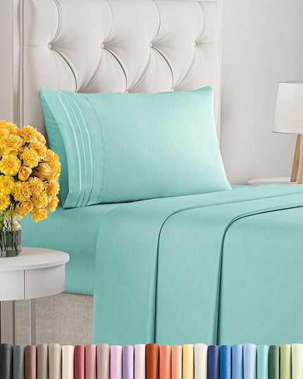 Twin Size 3 Piece Sheet Set - Comfy Breathable & Cooling Sheets - Hotel Luxury Bed Sheets for Women & Men - Deep Pockets, Easy-Fit, Extra Soft & Wrinkle Free Sheets - Spa Blue Oeko-Tex Bed Sheet Set - LeafyLoom