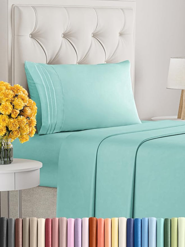 Twin Size 3 Piece Sheet Set - Comfy Breathable & Cooling Sheets - Hotel Luxury Bed Sheets for Women & Men - Deep Pockets, Easy-Fit, Extra Soft & Wrinkle Free Sheets - Spa Blue Oeko-Tex Bed Sheet Set - LeafyLoom