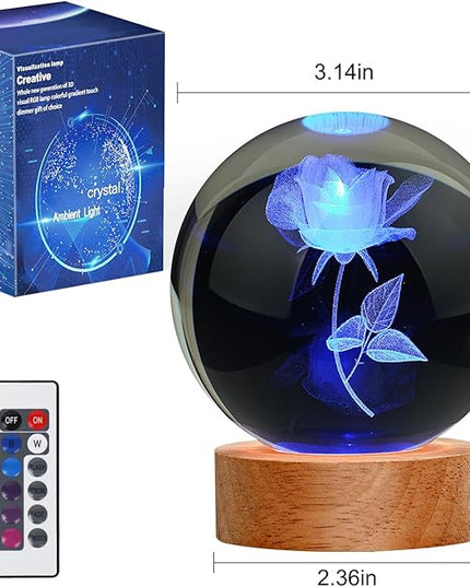 Rose Lamp Romantic Gifts for Her, Large 3D Rose Night Light, Crystal Light up Rose Lamp 16 Color Changing with Remote Control for Bedroom Decor, Only Rose Lamp - LeafyLoom