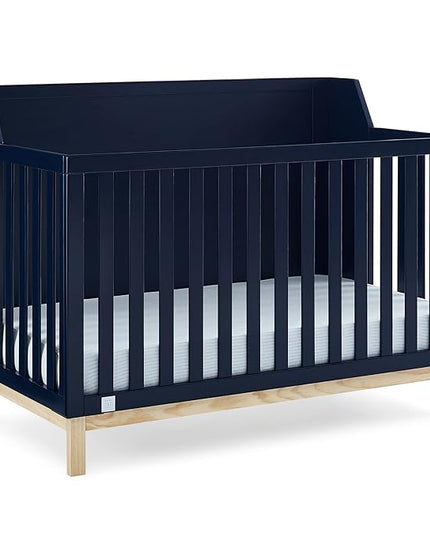 Delta Children babyGap Oxford 6-in-1 Convertible Crib + Brannan Bear Bookcase with Bins + Brannan Bear Wall Shelf with 4 Hooks, Navy/Natural (Bundle) - LeafyLoom