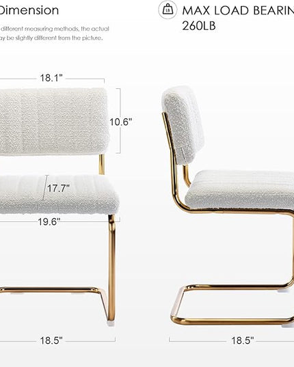 Zesthouse Mid Century Dining Chairs Set of 4, White Boucle Dining Room Chairs with Gold Legs, Upholstered Armless Accent Chairs Side Chairs for Living Room - LeafyLoom