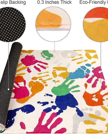Handprints and Footprints Kids Rug for Playroom, 3'x5' Washable Colorful Nursery Rug for Boys and Girls Room, Ultra Soft Non-Slip Carpet Indoor Mat for Classroom Bedroom - LeafyLoom