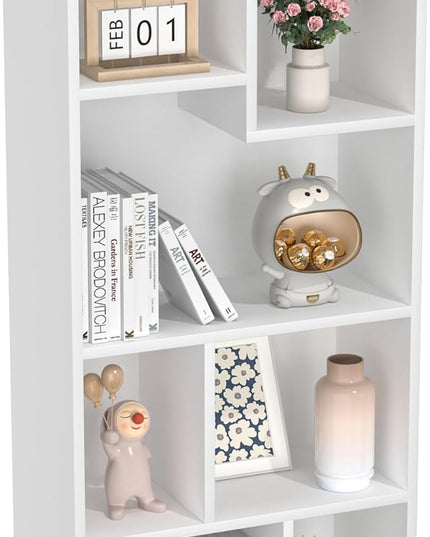 VECELO 42" Modern White Bookshelf, 7 Cube Organizer Bookcase,Fits Tallest Hardcovers, Horizontal Available,Floor Standing Display,Easy Assembly, Pearl White - LeafyLoom