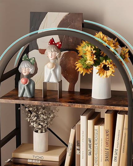 5-Tier Bookshelf, 24 Inch Width Industrial Arched Bookcase, Vintage Storage Rack with Open Shelves, Free Standing Shelf for Home Office, Living Room,Bedroom, Rustic Brown - LeafyLoom
