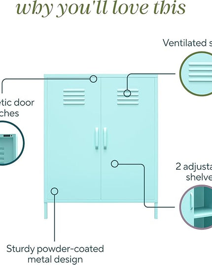 Novogratz Cache 2 Door Metal Locker Storage, Mint Cabinet - LeafyLoom