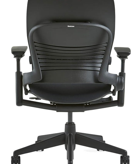 Steelcase Leap Office Chair - Seven Points of Adjustability - Ergonomic Back Support Chair - Lumbar Support - 4D Adjustable Arms - Black Frame - Buzz2 Black Fabric - LeafyLoom