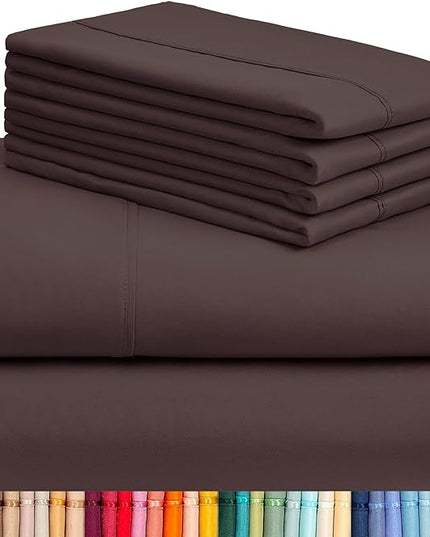LuxClub 6 PC California King Sheet Set, Breathable Luxury Bed Sheets, Deep Pockets 18" Wrinkle Free Cooling Sheets Machine Washable Hotel Bedding Silky Soft - Brown Cal King - LeafyLoom