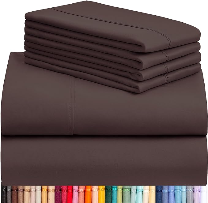 LuxClub 6 PC California King Sheet Set, Breathable Luxury Bed Sheets, Deep Pockets 18" Wrinkle Free Cooling Sheets Machine Washable Hotel Bedding Silky Soft - Brown Cal King - LeafyLoom