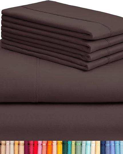 LuxClub 6 PC Full Sheet Set, Breathable Luxury Bed Sheets, Deep Pockets 18" Eco Friendly Wrinkle Free Cooling Bed Sheets Machine Washable Hotel Bedding Silky Soft - Brown Full - LeafyLoom