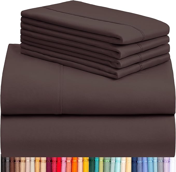 LuxClub 6 PC Full Sheet Set, Breathable Luxury Bed Sheets, Deep Pockets 18" Eco Friendly Wrinkle Free Cooling Bed Sheets Machine Washable Hotel Bedding Silky Soft - Brown Full - LeafyLoom