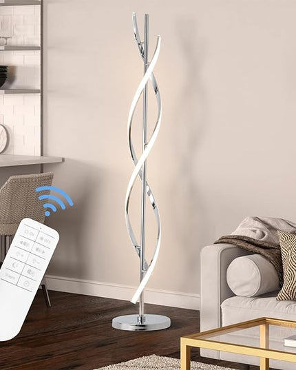 ADISUN 40W LED Modern Floor Lamp Remote Control Dimmable Spiral Floor Lamp Indoor Tall Lamp Floor Lamp for Living Rooms Family Rooms Bedrooms Offices Lighting (Silver) - LeafyLoom