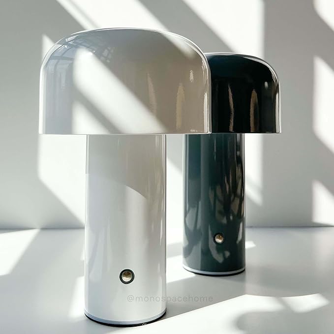 Monospace Mushroom Lamp | Minimalist Lamp (White) | Modern Metal Table Lamp | LED Bedside Lamp | 3 Color Settings - LeafyLoom