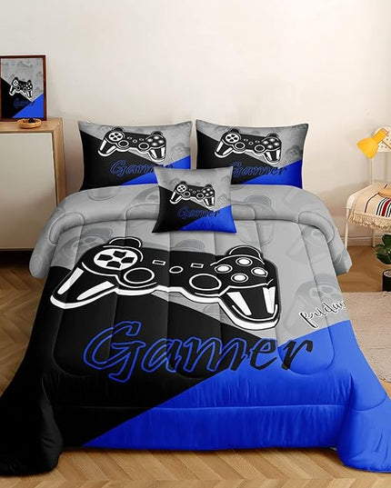 5 Pieces Bed in A Bag Gamer Bedding Set for Boys Kids Gaming Comforters Set,Gamer Bed in a Bag Complete with Comforter Set Sheets Flat Sheet Pillowcase,DJT5002Twin Size - LeafyLoom