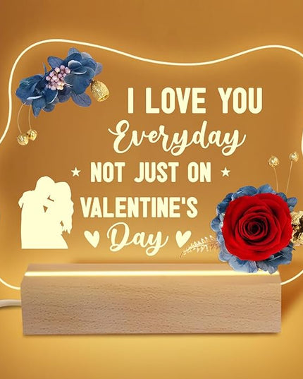Yamonic Valentines Day Gifts for Her, Handmade Acrylic Plaque with Eternal Real Rose, Night Light with Preserved Rose Romantic Gifts for Girlfriend Wife Women (Valentine's Day) - LeafyLoom