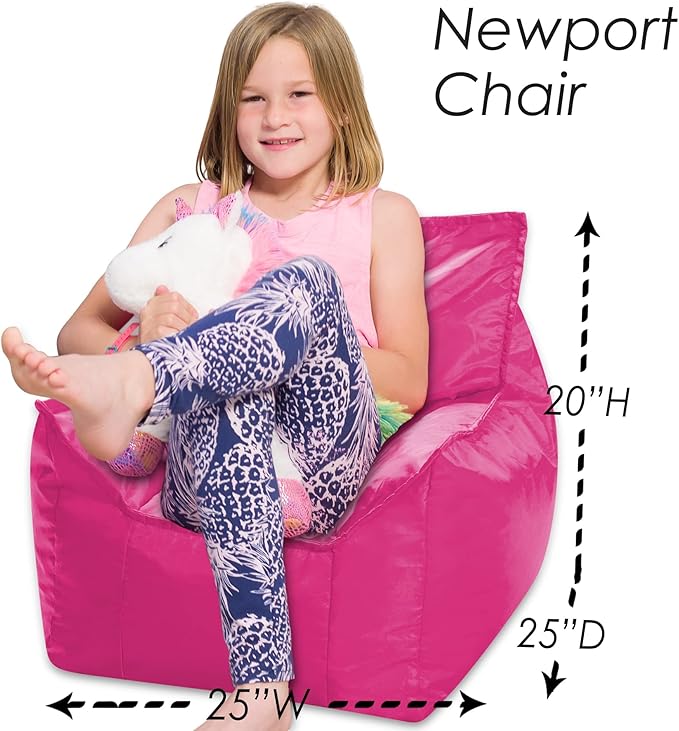 Posh Creations Bean Bag Chair Structured Comfy Seat Use for Gaming, Reading and Watching TV, Newport, Pink - LeafyLoom